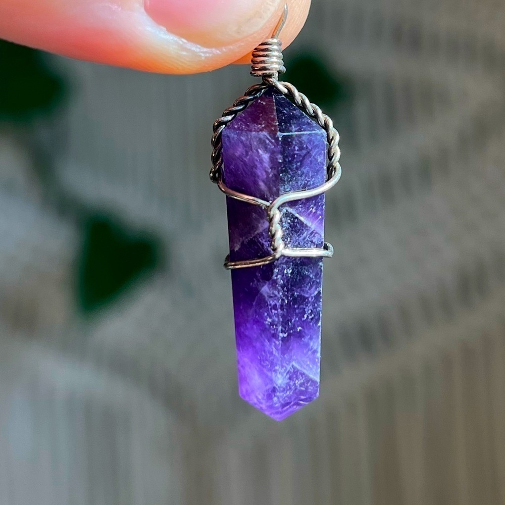 1” Amethyst Crystal Point Pendant Boho, Hippie, Spiritual, Healing Stone Jewelry